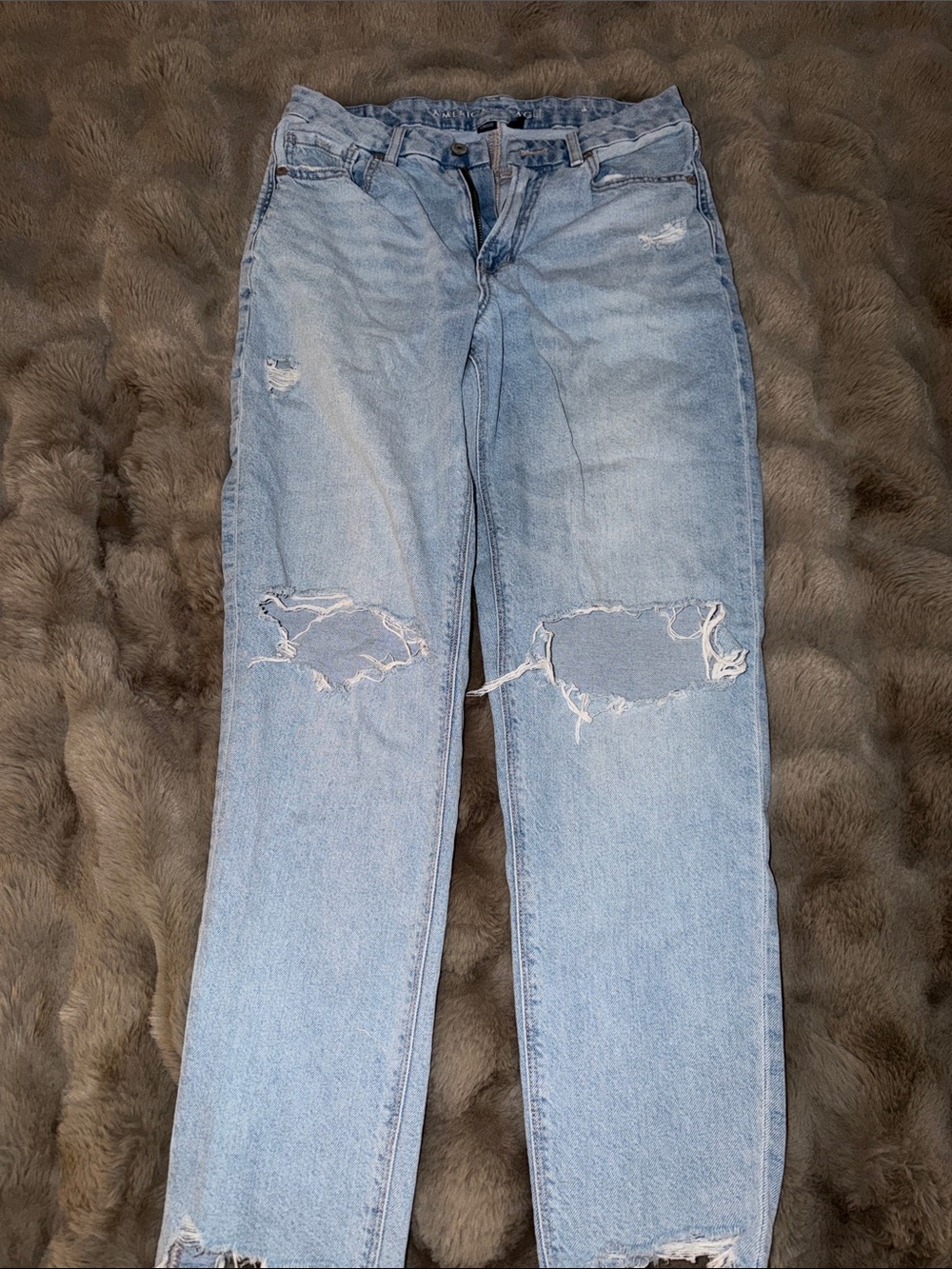 American Eagle Outfitters Light Blue Distressed Curvy Straight Jeans